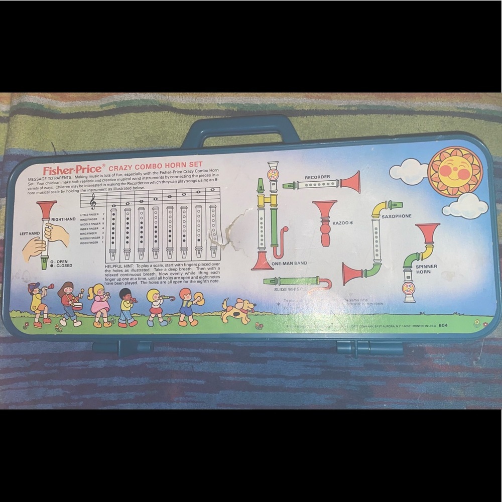 vintage 1984 plastic fisher price crazy combo horn set